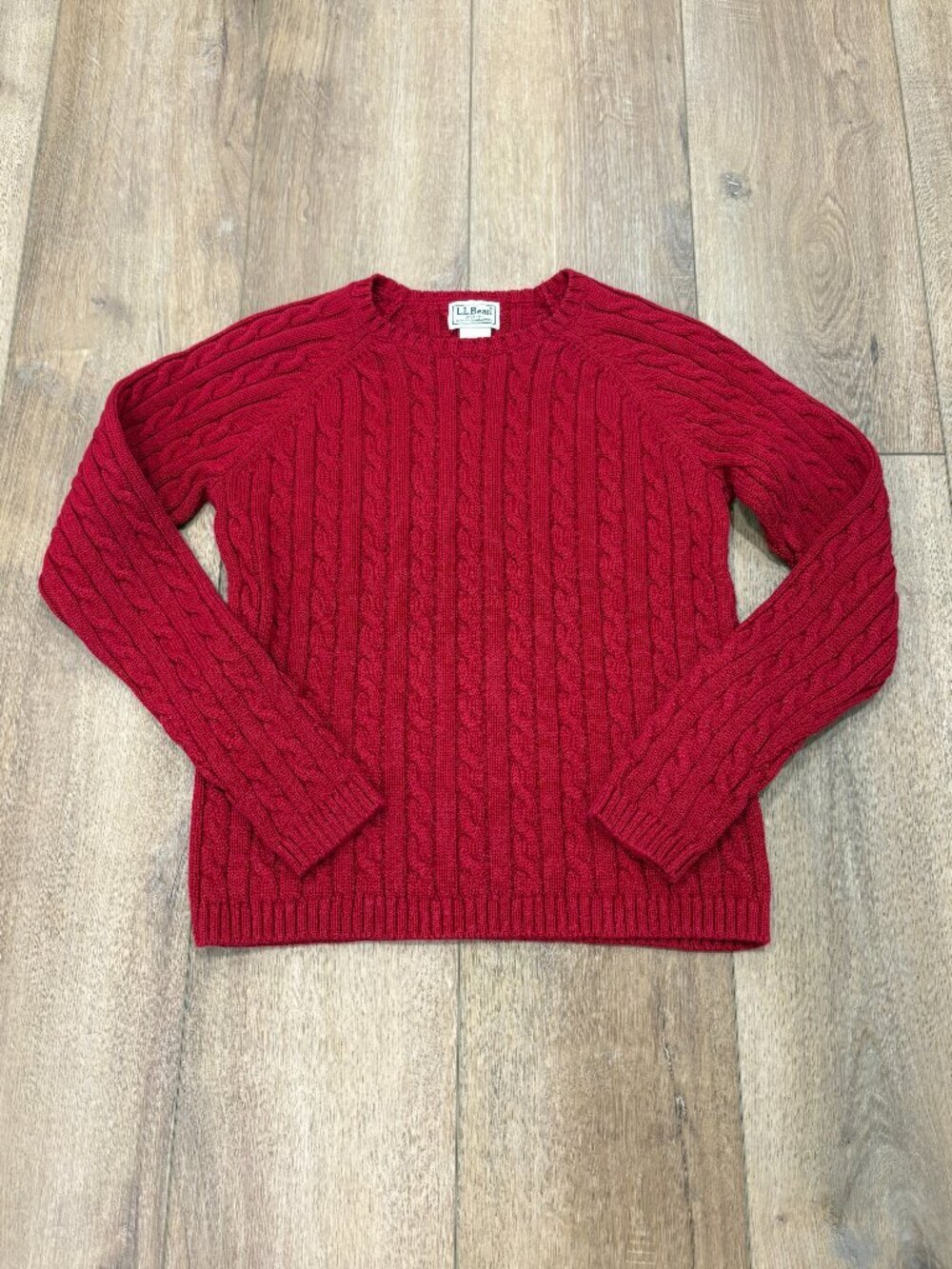 VTG! 90s Y2K 🌟 L.L. BEAN 🌟 COTTON CABLE KNIT CREW NECK SWEATER RED SZ XS